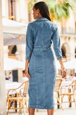 Mid Blue Pocket Detail Denim Pencil Dress -Trendora Shop web 2307 23 s23dd066be0010 23 257