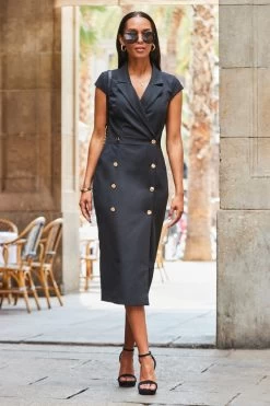 Black Double Breasted Pencil Dress -Trendora Shop web 2307 24 s23dw206bk0001 24 028