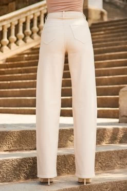 Ecru Button Front Wide Leg Jeans -Trendora Shop web 2307 35 s23bd054nl0001 s23tj169bn0024 35 281