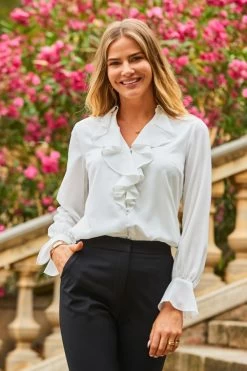 Ivory Ruffle Detail Blouse -Trendora Shop web 2307 41 s23tw171wh0001 41 130