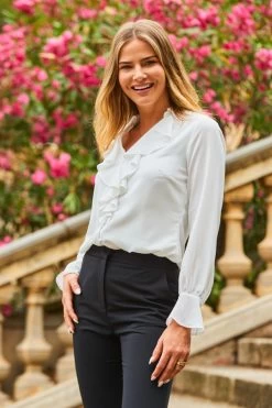 Ivory Ruffle Detail Blouse -Trendora Shop web 2307 41 s23tw171wh0001 41 176