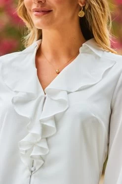 Ivory Ruffle Detail Blouse -Trendora Shop web 2307 41 s23tw171wh0001 41 335