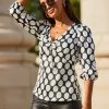 Black & White Spot Print Tie Detail Satin Top