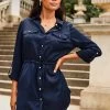 Navy Blue Satin Utility Tie Waist Shirt