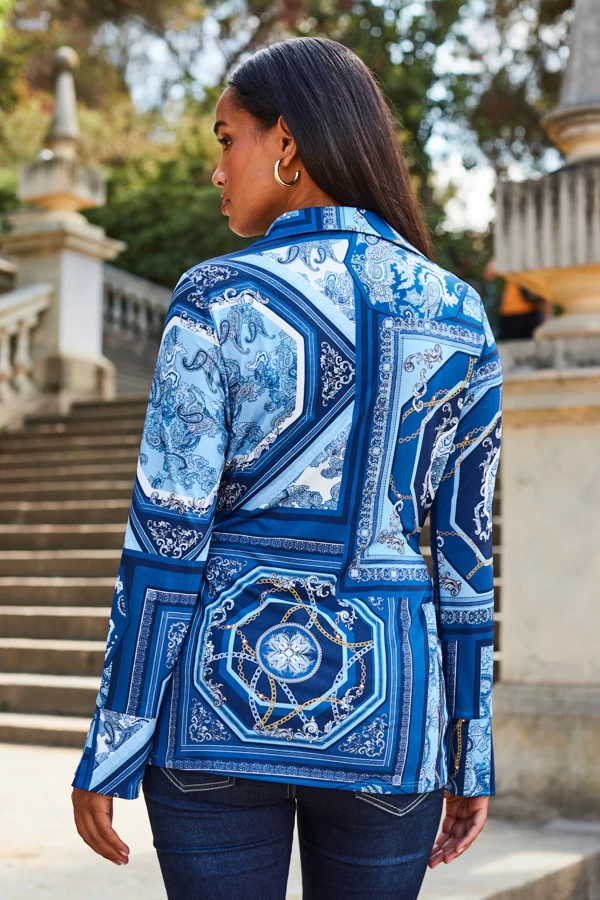 Blue Scarf Print Jersey Twist Front Shirt 3 Blue Scarf Print Jersey Twist Front Shirt - Image 3