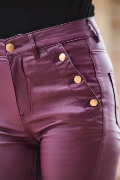 Wine Button Detail Coated Skinny Jeans -Trendora Shop web 2307 61 a23bd002rd0011 a23ow026bk0001 61 353