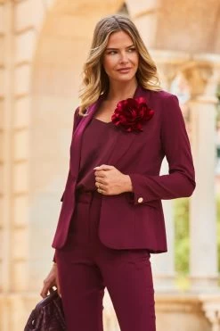 Wine Shawl Collar Blazer -Trendora Shop web 2307 64 a23ow031rd00011 a23bw002rd011 s23tw089rd0004 64 161