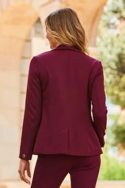 Wine Shawl Collar Blazer -Trendora Shop web 2307 64 a23ow031rd00011 a23bw002rd011 s23tw089rd0004 64 501