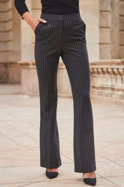 Black & White Pinstripe Kick Flare Trousers -Trendora Shop web 2307 66 a23ow046bk0001 a23bw015bk0001 66 491