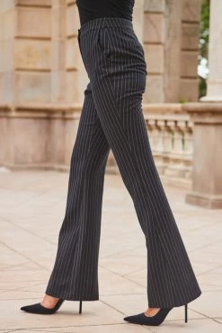 Black & White Pinstripe Kick Flare Trousers -Trendora Shop web 2307 66 a23ow046bk0001 a23bw015bk0001 66 511