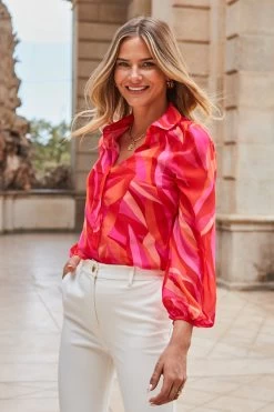 Red Swirl Print Longline Shirt