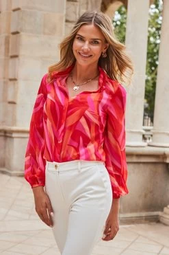 Red Swirl Print Longline Shirt 10 Red Swirl Print Longline Shirt -Trendora Shop web 2307 71 a21tw038rdcv02 71 110