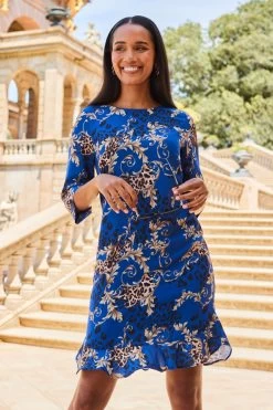 Blue & Gold WOW Print Ruffle Hem Shift Dress -Trendora Shop web 2307 86 s22dw081nacv02 86 137