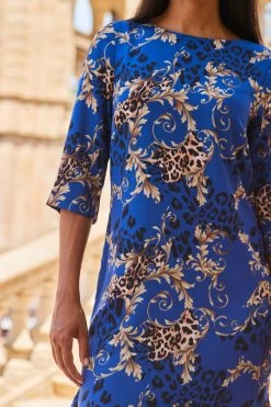 Blue & Gold WOW Print Ruffle Hem Shift Dress -Trendora Shop web 2307 86 s22dw081nacv02 86 271