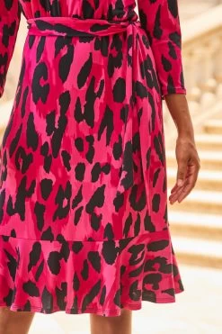 Pink Animal Print Jersey Ruffle Hem Belted Dress -Trendora Shop web 2307 87 a21dj030pkld01 87 213