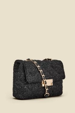 Black Metallic Boucle Clasp Detail Cross Body Bag -Trendora Shop web 2307 box a23ac002bk0001 b