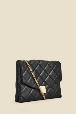 Black Gold Stud Detail Quilted Cross Body Bag -Trendora Shop web 2307 box a23ac004bk0001 b