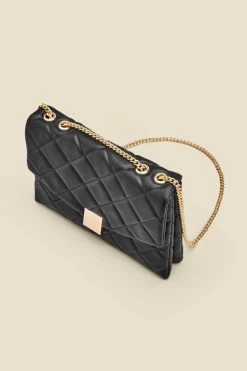 Black Gold Stud Detail Quilted Cross Body Bag -Trendora Shop web 2307 box a23ac004bk0001 c
