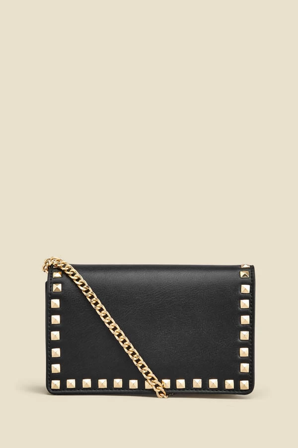 Black Stud Detail Clutch Bag With Detachable Strap 2 Black Stud Detail Clutch Bag With Detachable Strap - Image 2