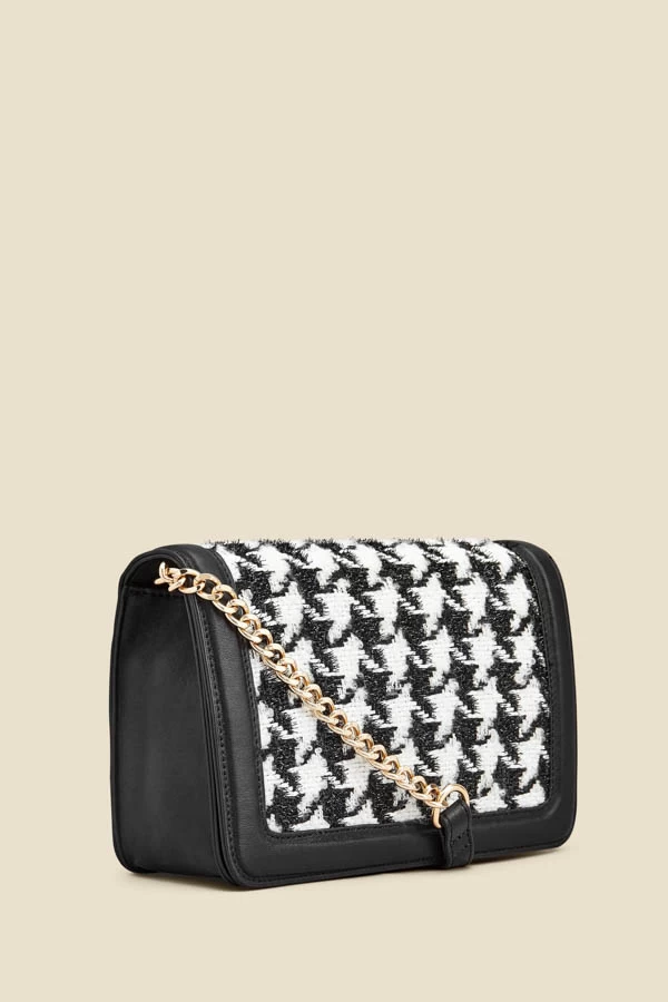 Dogtooth Black Trim Chain Detail Cross Body Bag 2 Dogtooth Black Trim Chain Detail Cross Body Bag - Image 2