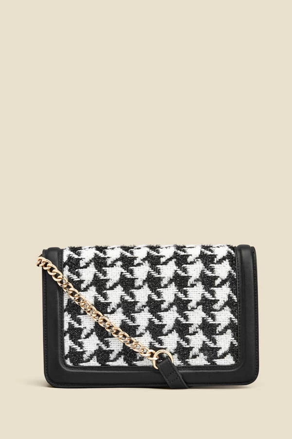 Dogtooth Black Trim Chain Detail Cross Body Bag 3 Dogtooth Black Trim Chain Detail Cross Body Bag - Image 3