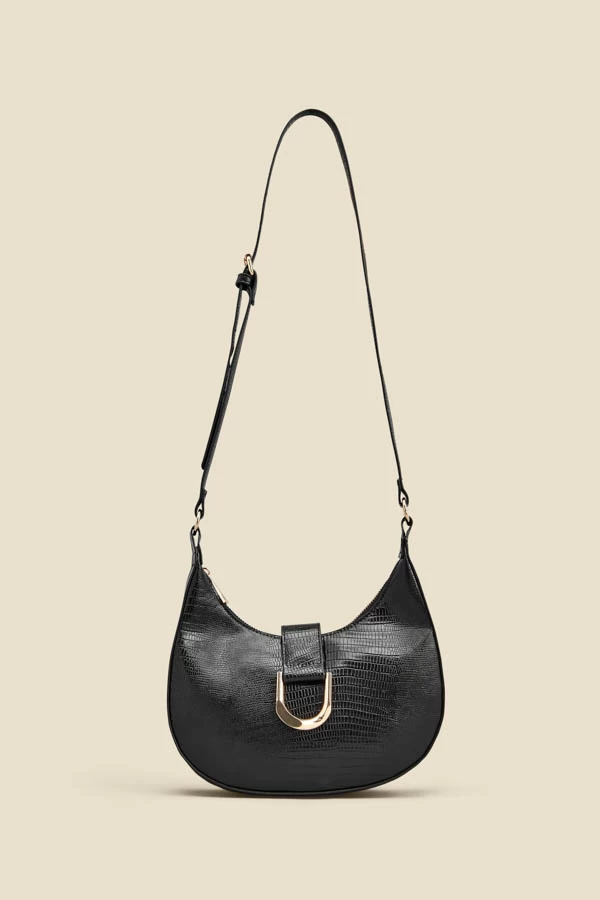 Black Snake Hoop Clasp Scoop Longline Shoulder Bag 2 Black Snake Hoop Clasp Scoop Longline Shoulder Bag - Image 2
