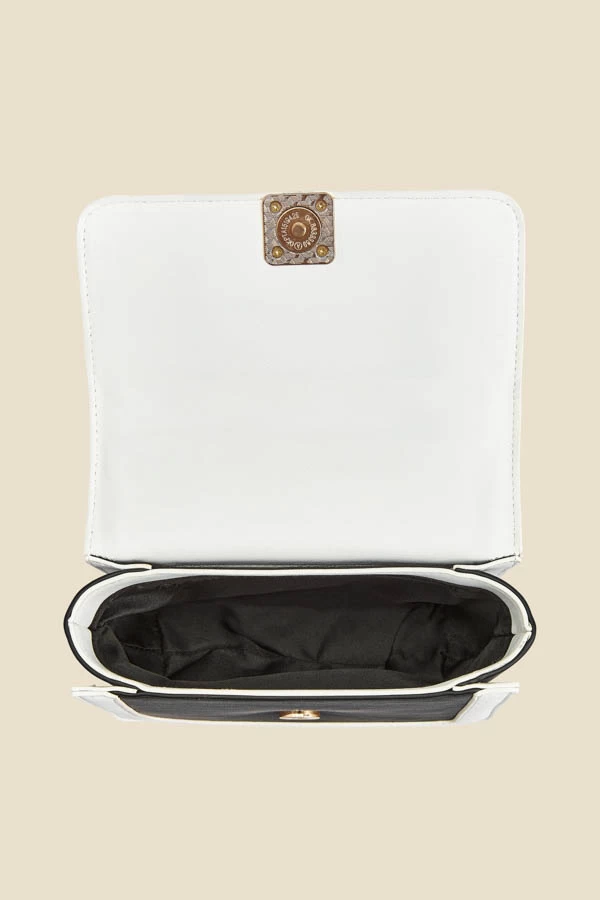 Black Quilted Ivory Trim Chain Detail Cross Body Bag 5 Black Quilted Ivory Trim Chain Detail Cross Body Bag - Image 5