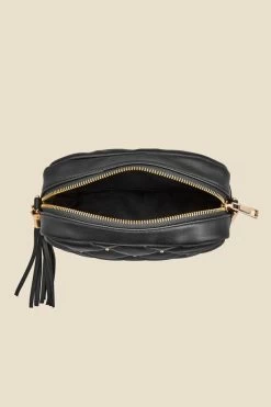 Black Diamante Quilted Cross Body Bag With Tassel -Trendora Shop web 2307 box a23ac014bk0001 d