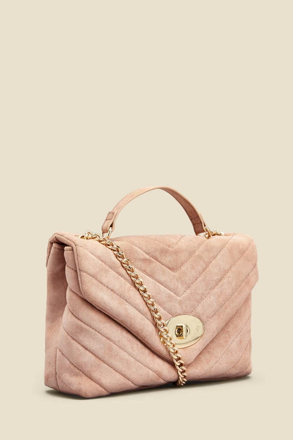 Taupe Faux Suede Quilted Clasp Detail Cross Body Bag 3 Taupe Faux Suede Quilted Clasp Detail Cross Body Bag - Image 3