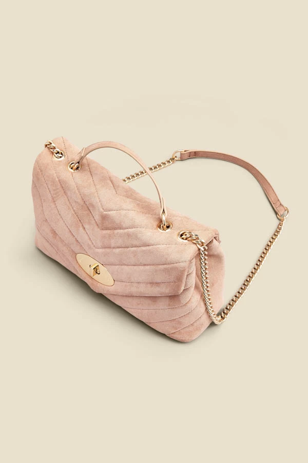 Taupe Faux Suede Quilted Clasp Detail Cross Body Bag 4 Taupe Faux Suede Quilted Clasp Detail Cross Body Bag - Image 4