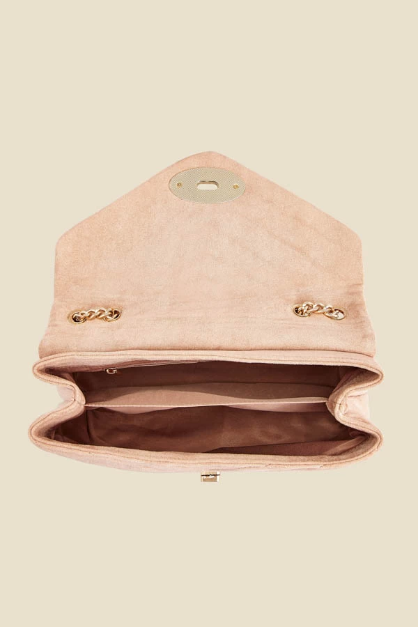 Taupe Faux Suede Quilted Clasp Detail Cross Body Bag 5 Taupe Faux Suede Quilted Clasp Detail Cross Body Bag - Image 5