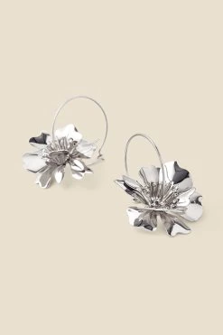 Silver Flower Detail Hoop Earrings