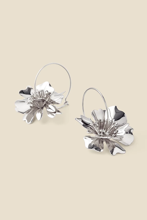 Silver Flower Detail Hoop Earrings 1 Silver Flower Detail Hoop Earrings