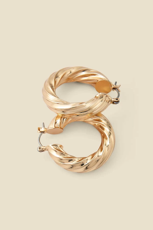 Gold Twist Detail Hoop Earrings 2 Gold Twist Detail Hoop Earrings - Image 2