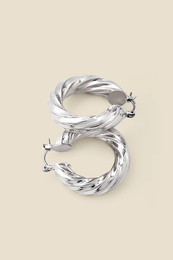 Silver Twist Detail Hoop Earrings 1 Silver Twist Detail Hoop Earrings