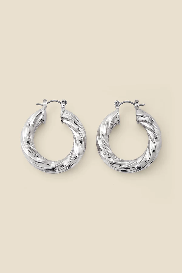 Silver Twist Detail Hoop Earrings 2 Silver Twist Detail Hoop Earrings - Image 2