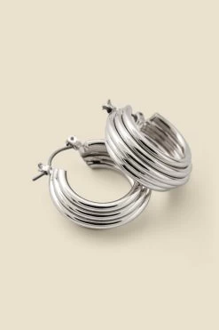 Silver Ridged Hoop Earrings