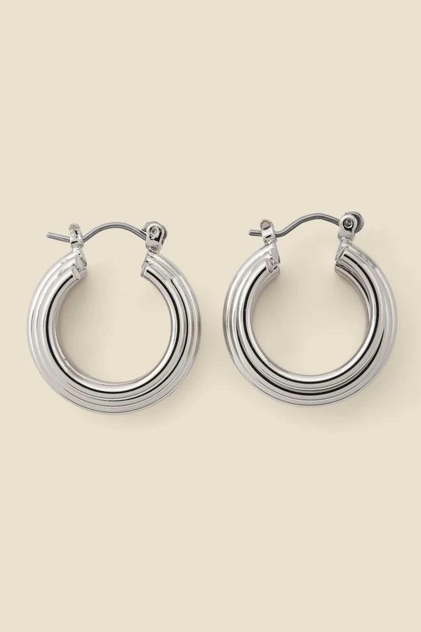 Silver Ridged Hoop Earrings 2 Silver Ridged Hoop Earrings - Image 2