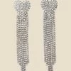 Silver Rhineshtone Heart Detail Tassel Earrings