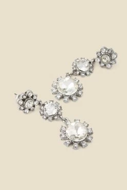 Silver Diamante Triple Stone Drop Earrings -Trendora Shop web 2307 box a23ac036mc0005 a