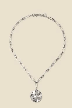 Silver Plated Hammered Chain Link Necklace