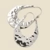 Silver Hammered Oval Hoop Earrings