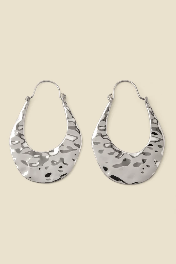 Silver Hammered Oval Hoop Earrings 2 Silver Hammered Oval Hoop Earrings - Image 2