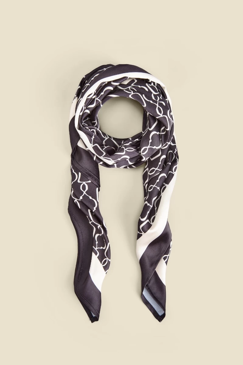 Black & Ivory Geometric Print Contrast Trim Scarf 1 Black & Ivory Geometric Print Contrast Trim Scarf