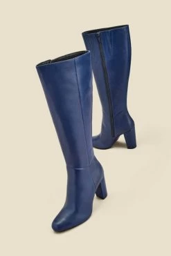 Blake Navy Blue Leather Knee High Boot -Trendora Shop web 2307 box a23fw004pt0009 a