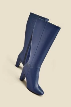 Blake Navy Blue Leather Knee High Boot -Trendora Shop web 2307 box a23fw004pt0009 b