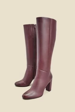Blake Burgundy Leather Zip Knee High Boot -Trendora Shop web 2307 box a23fw004rd0005 a