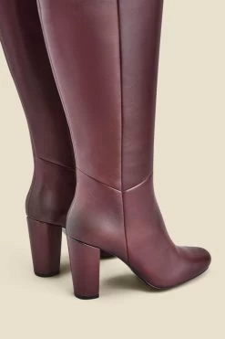 Blake Burgundy Leather Zip Knee High Boot -Trendora Shop web 2307 box a23fw004rd0005 b
