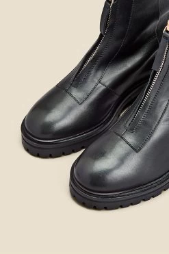 Black Leather Zip Front Ankle Boots 7 Black Leather Zip Front Ankle Boots -Trendora Shop web 2307 box a23fw014bk0001 b rc