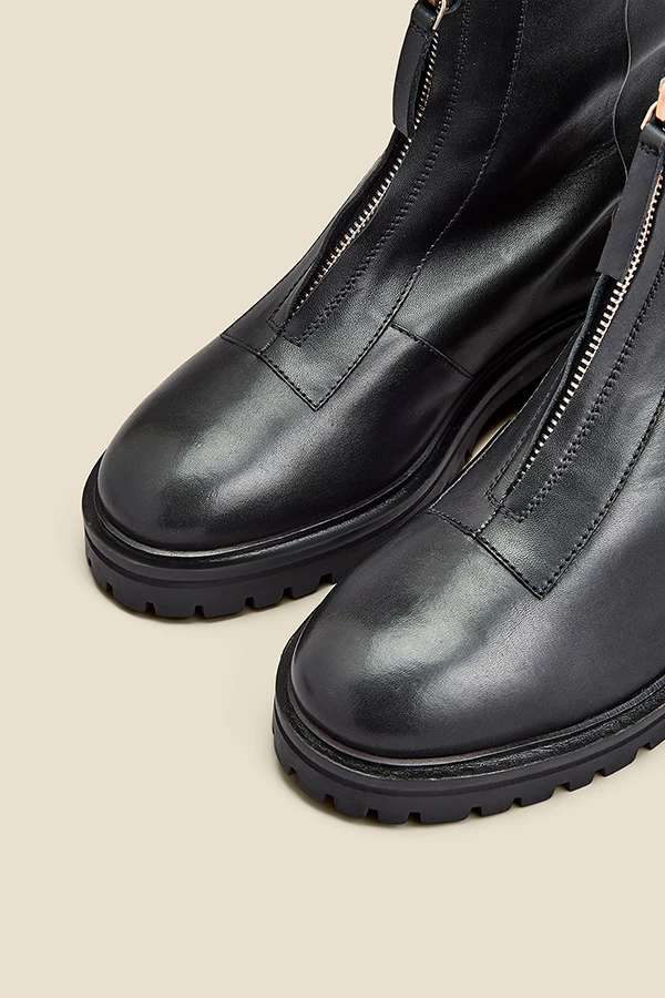 Black Leather Zip Front Ankle Boots 4 Black Leather Zip Front Ankle Boots - Image 4